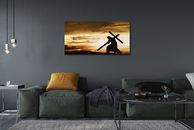 Schilderij op canvas Jesus cross sunset