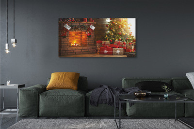 Schilderij op canvas Kerstboom open haard geschenken