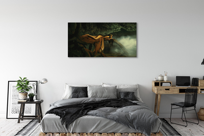 Schilderij canvas Vrouw boomwolken