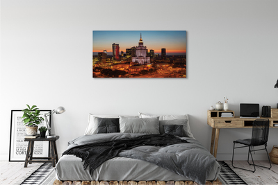 Foto op canvas Warschau wolkenkrabbers nacht panorama