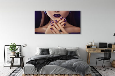 Schilderijen op canvas doek Vrouwelijke handen met paarse lippen