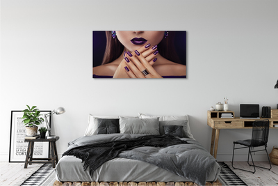 Schilderijen op canvas doek Vrouwelijke handen met paarse lippen