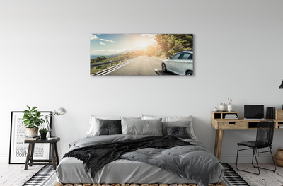 Schilderijen op canvas doek Bergen wolken auto-wegbomen