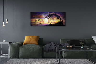 Schilderij canvas Dragon sea ships wolken