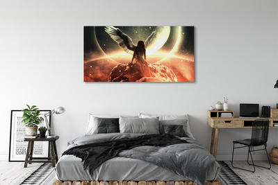 Schilderij canvas Vrouw vleugels meteoriet maan