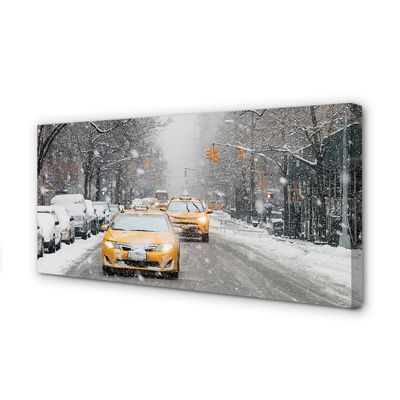 Schilderijen op canvas doek Winter cars snow city