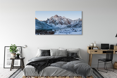 Schilderij canvas Bergen. Winter sneeuwmeer