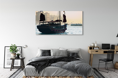 Schilderijen op canvas doek Schip zee stad hemel