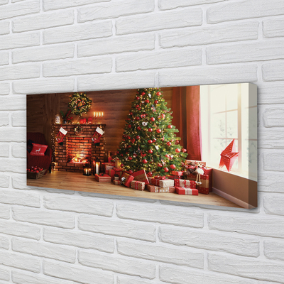 Schilderij op canvas Open haard kerstboom geschenken lampen