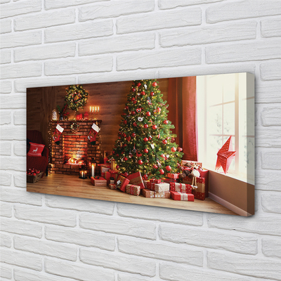 Schilderij op canvas Open haard kerstboom geschenken lampen