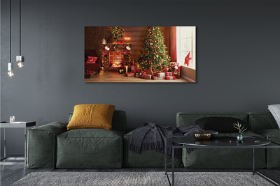 Schilderij op canvas Open haard kerstboom geschenken lampen