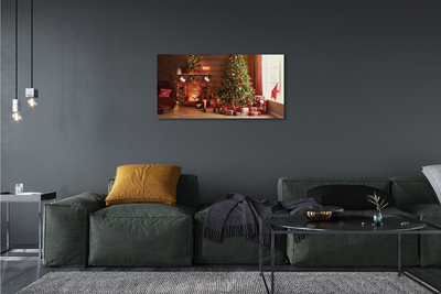 Schilderij op canvas Open haard kerstboom geschenken lampen