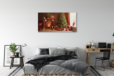 Schilderij op canvas Open haard kerstboom geschenken lampen