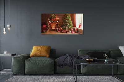 Schilderij op canvas Open haard kerstboom geschenken lampen