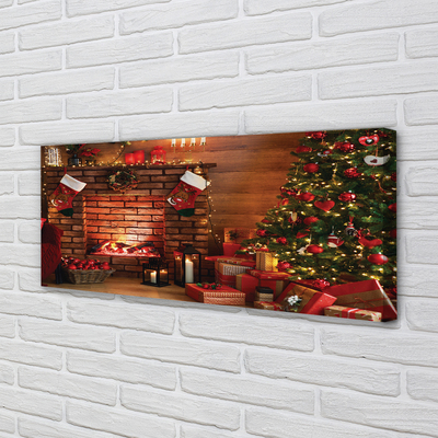 Schilderij op canvas Kerstboom geschenken decoraties open haard