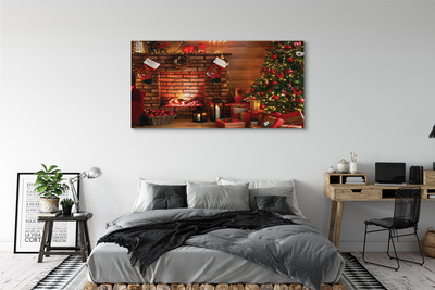 Schilderij op canvas Kerstboom geschenken decoraties open haard