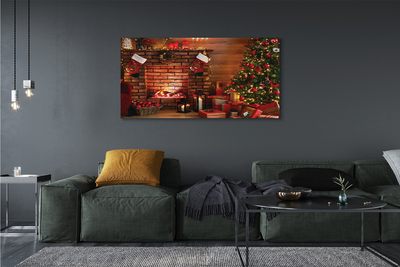 Schilderij op canvas Kerstboom geschenken decoraties open haard