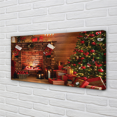 Schilderij op canvas Kerstboom geschenken decoraties open haard