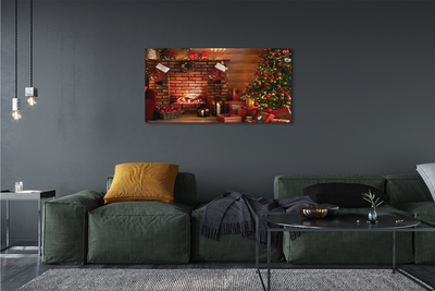 Schilderij op canvas Kerstboom geschenken decoraties open haard