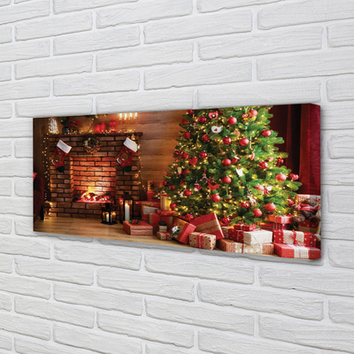 Schilderij op canvas Open haard kerstboom geschenken lampen