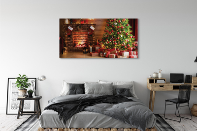 Schilderij op canvas Open haard kerstboom geschenken lampen