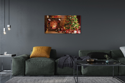 Schilderij op canvas Open haard kerstboom geschenken lampen