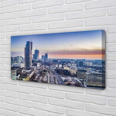 Foto op canvas Warschau panorama wolkenkrabbers zonsopgang