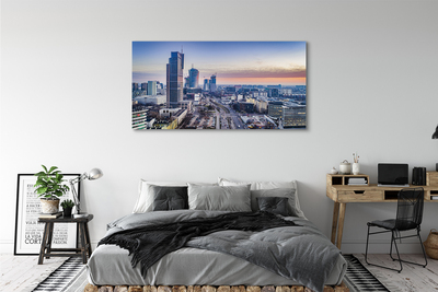 Foto op canvas Warschau panorama wolkenkrabbers zonsopgang