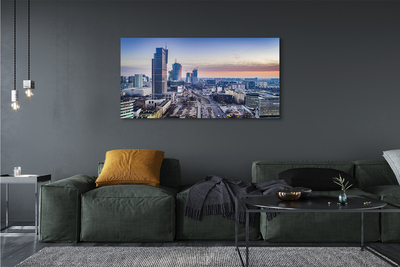 Foto op canvas Warschau panorama wolkenkrabbers zonsopgang