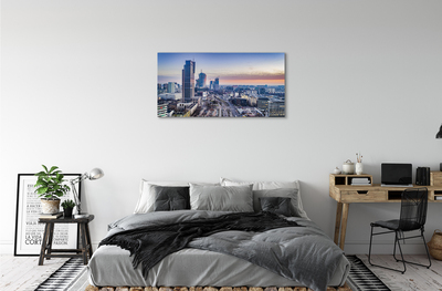 Foto op canvas Warschau panorama wolkenkrabbers zonsopgang