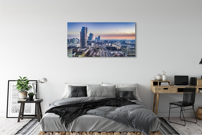 Foto op canvas Warschau panorama wolkenkrabbers zonsopgang