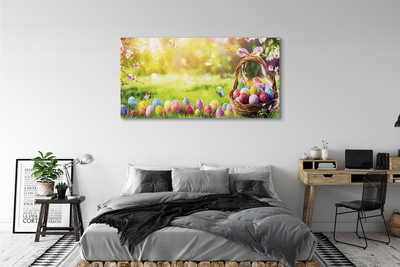 Schilderij op canvas Mand eieren bloemen weide