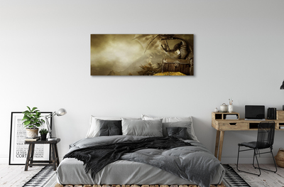 Schilderij canvas Dragon mountains gold clouds