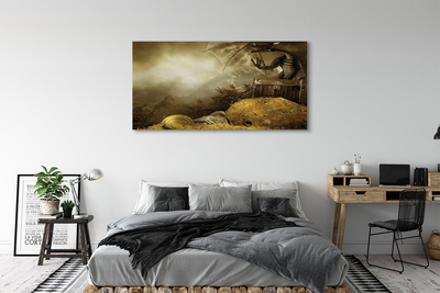 Schilderij canvas Dragon mountains gold clouds