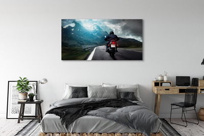 Schilderijen op canvas doek Motorfiets bergweg man hemel