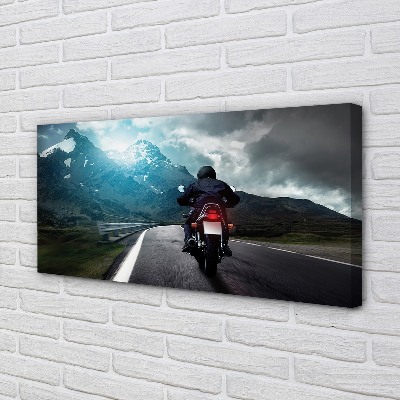 Schilderijen op canvas doek Motorfiets bergweg man hemel