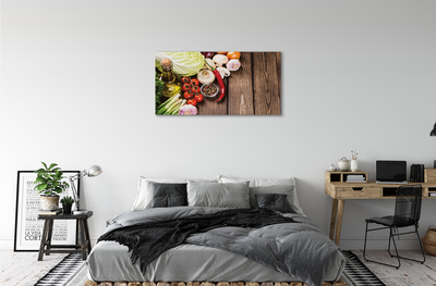 Canvas doek foto Olijf peper uien knoflook