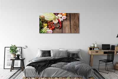 Canvas doek foto Olijf peper uien knoflook