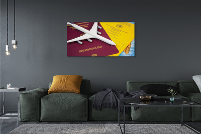 Schilderijen op canvas doek Vliegtuig passport-kaart