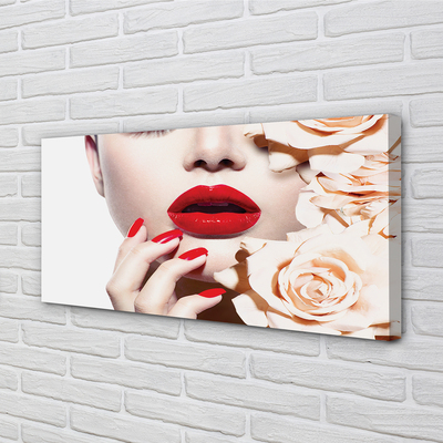 Schilderijen op canvas doek Rose vrouw met rode lippen
