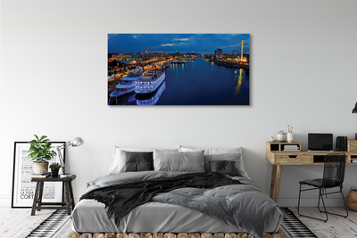 Schilderijen op canvas doek Schip zee stad in de nachtelijke hemel