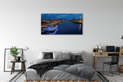 Schilderijen op canvas doek Schip zee stad in de nachtelijke hemel