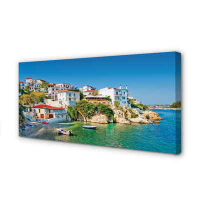 Foto op canvas Griekenland kustgebouwen zee