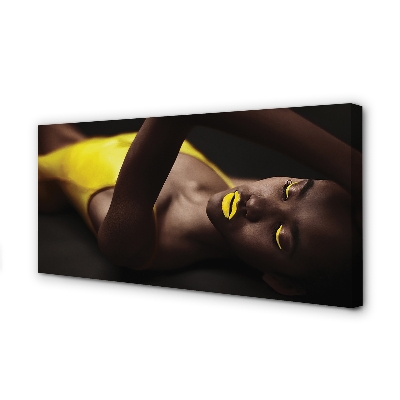 Schilderijen op canvas doek Een vrouw met een gele mond