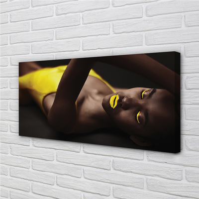 Schilderijen op canvas doek Een vrouw met een gele mond