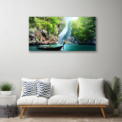 Canvas foto Water boat mountain nature