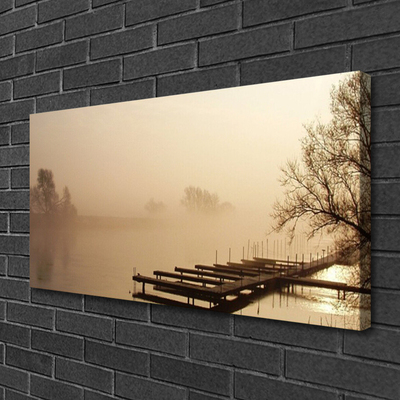 Canvas foto Bridge water fog landschap