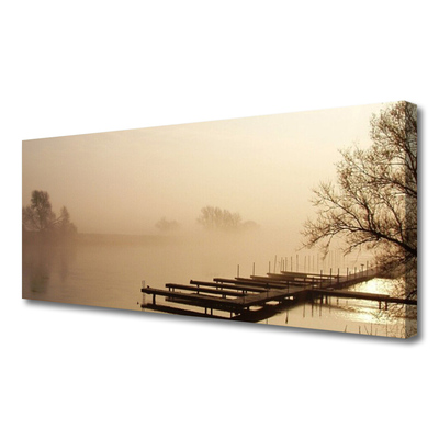 Canvas foto Bridge water fog landschap