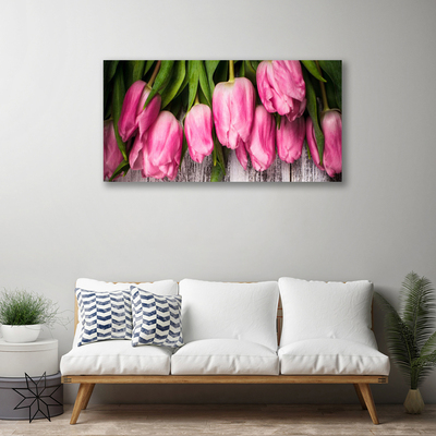 Canvas foto Tulpen op muur
