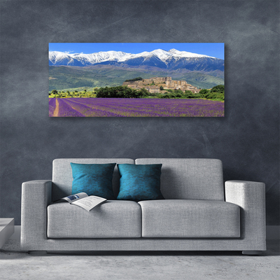 Canvas foto Weide bloemen landschap van de berg